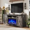 AMERLIFE Fireplace TV Stand With Sliding Barn Door, 63in Dark Rustic Oak - For TVs Up To 73in