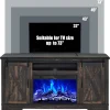 AMERLIFE Fireplace TV Stand With Sliding Barn Door, 63in Dark Rustic Oak - For TVs Up To 73in