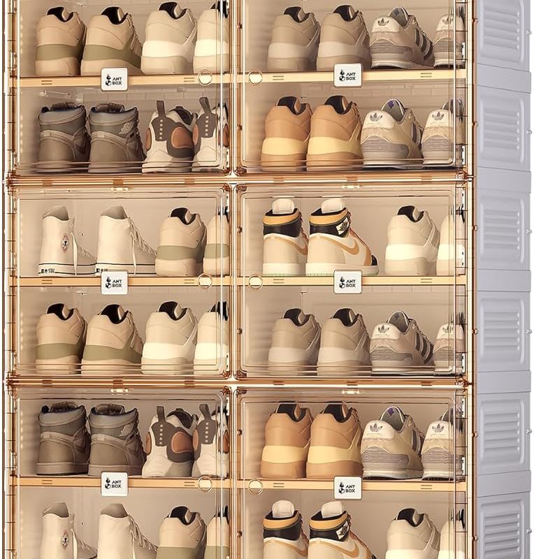 ANTBOX Stackable Plastic Shoe Storage Cabinet With Magnetic Clear Door, 10 Tiers 40 Pairs