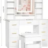 ANWBROAD Lighted Makeup Vanity Desk With LED Mirror, 39.4-Inch W x 15.7-Inch D x 55.1-Inch H