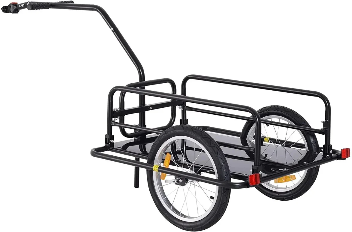 Aosom Foldable Bike Cargo Trailer, 80 lbs Capacity, 16 inch Wheels, Black - With Hitch