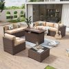 Aoxun 8 Piece Patio Sectional Sofa Set With 44in Fire Pit Table, Coffee Table And Beige Cushions