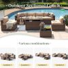 Aoxun 8 Piece Patio Sectional Sofa Set With 44in Fire Pit Table, Coffee Table And Beige Cushions