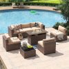 Aoxun 8 Piece Patio Sectional Sofa Set With 44in Fire Pit Table, Coffee Table And Beige Cushions