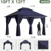 AOXUN Outdoor Gazebo 10x12 Metal Frame Double Roof Canopy With Mosquito Netting And Privacy Screen - Navy Blue