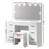 Artiss Dressing Table Set, 7 Drawers, LED Mirror, Stool, 10 Bulbs, White - Debbie