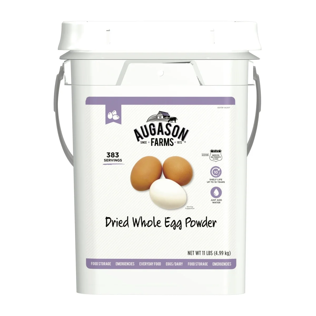 Augason Farms Dried Whole Egg Powder, 11 lb Pail, 383 Servings
