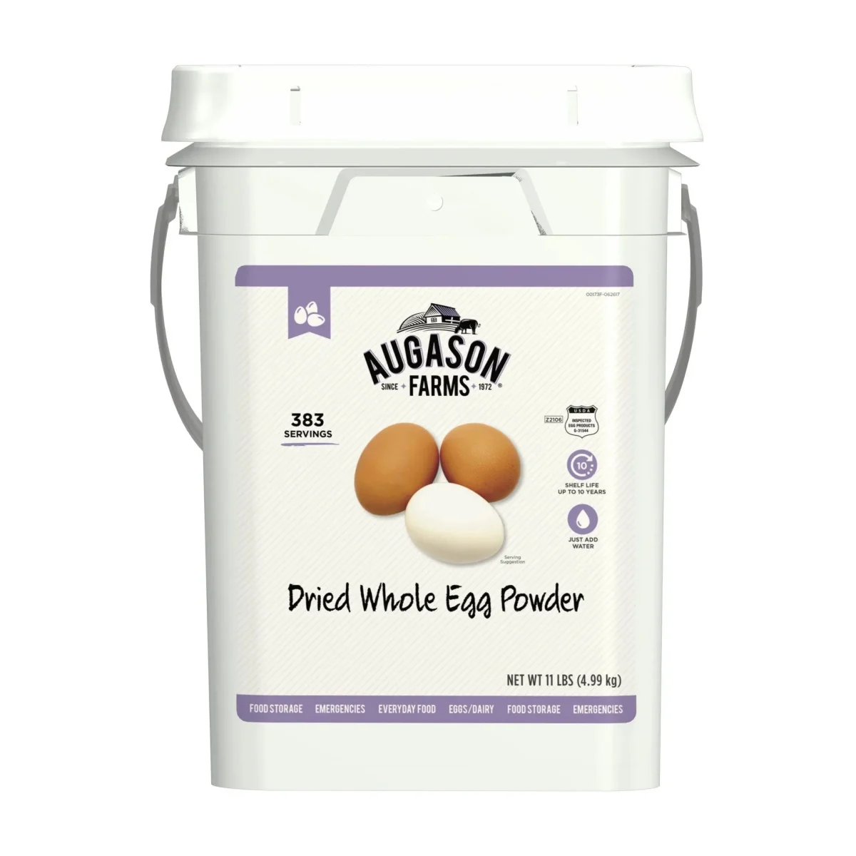 Augason Farms Dried Whole Egg Powder Emergency Food Supply, 11 Pound 4-Gallon Pail, 383 Servings