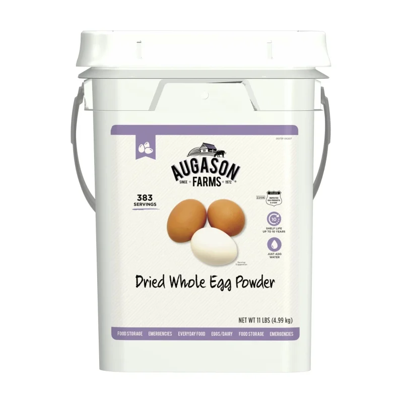 Augason Farms Dried Whole Egg Powder Emergency Food Supply, 11 Pound 4-Gallon Pail, 383 Servings