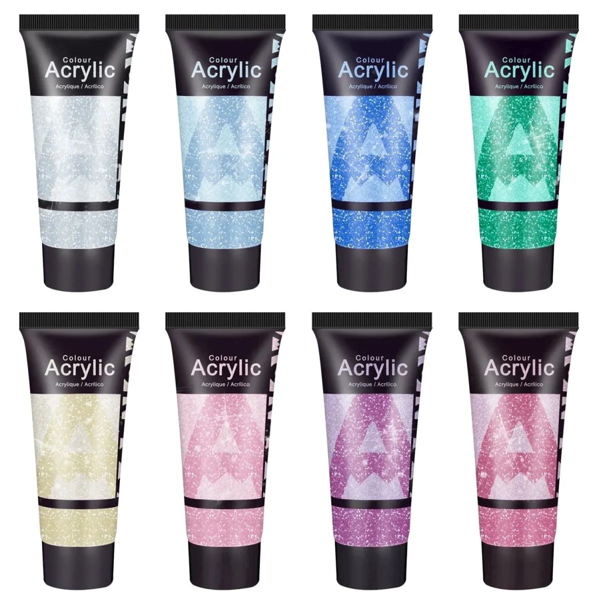 AUREUO Galaxy Glitter Acrylic Paint Set - 8 Twinkle Colors 0.71 Fl Oz / 21ml Tubes Sparkling Art Paints for Crafts Decor