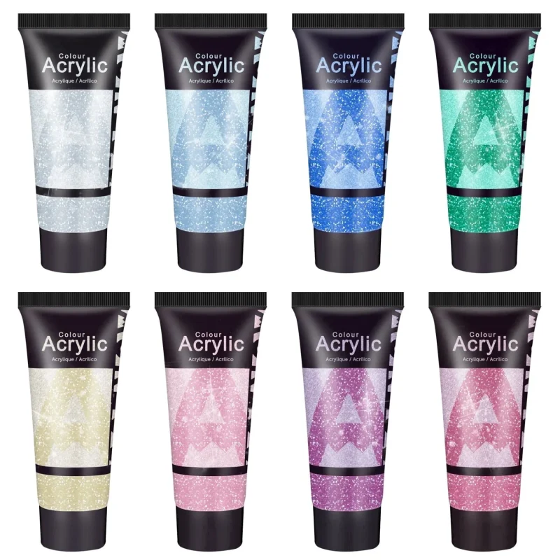 AUREUO Galaxy Glitter Acrylic Paint Set - 8 Twinkle Colors 0.71 Fl Oz / 21ml Tubes Sparkling Art Paints for Crafts Decor