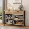 AYFDEGT Entryway Table With 2 Drawers, Outlets, USB Ports, Shelves & LED Lights - Black