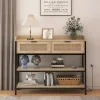 AYFDEGT Entryway Table With 2 Drawers, Outlets, USB Ports, Shelves & LED Lights - Black