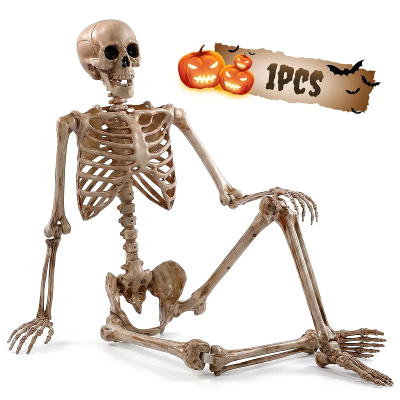 Ayieyill 5.4ft Halloween Skeleton Decorations, Weathered Posable Skeleton Decor for Halloween Decorations Outdoor Indoor