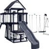 Backyard Discovery Canyon Creek Cedar Wood Swing Set With 8-Foot Wave Slide, Clubhouse And Play Kitchen