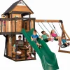 Backyard Discovery Canyon Creek Cedar Wood Swing Set With 8-Foot Wave Slide, Clubhouse And Play Kitchen
