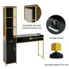 Barber Salon Station With Lockable Drawer, Left Shelf And Storage Cabinet - Black