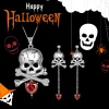 Beautlace 925 Sterling Silver Skull Jewelry Set, Halloween Skeleton Skull Pendant Necklace/Drop Dangle Earrings Gothic V