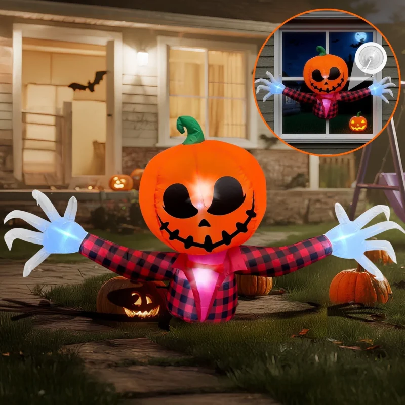 BeePrincess 5 FT Halloween Inflatable Pumpkin Ghost – Outdoor LED Blow-Up Decoration with Giant Arms, Light-Up Eyes, Wat
