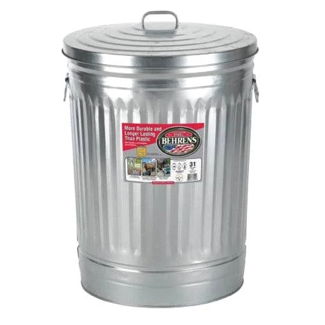 Behrens Galvanized Steel Trash Can With Lid, Silver, 31 Gal