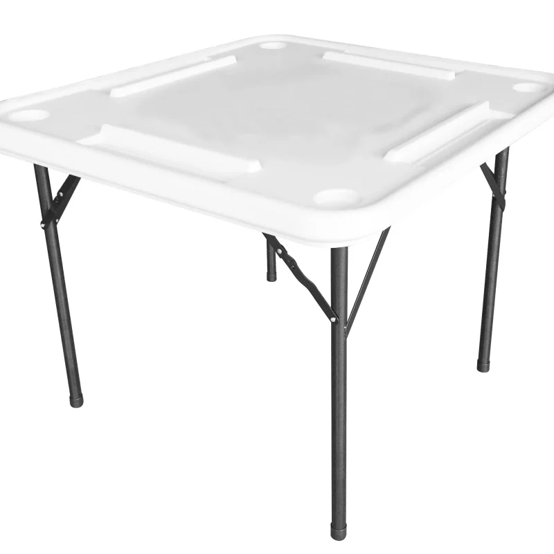 Bene Casa Foldable Domino Table With Built-In Drink Holders, 38 x 38 in, White