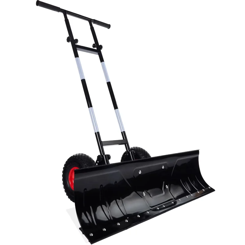 Best Choice Products 36in Galvanized Steel Blade Hand Snow Pusher With 2 Wheels, Adjustable Handle, Black