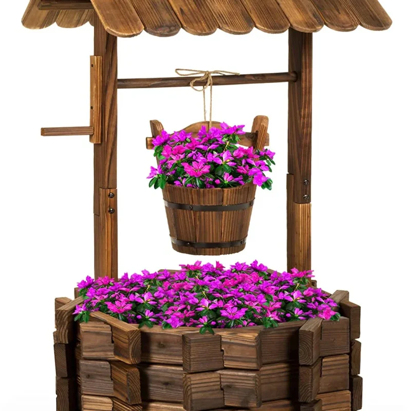 Best Choice Products Rustic Wooden Wishing Well Planter With Hanging Bucket - 21.5 x 21.5 x 45.5 in
