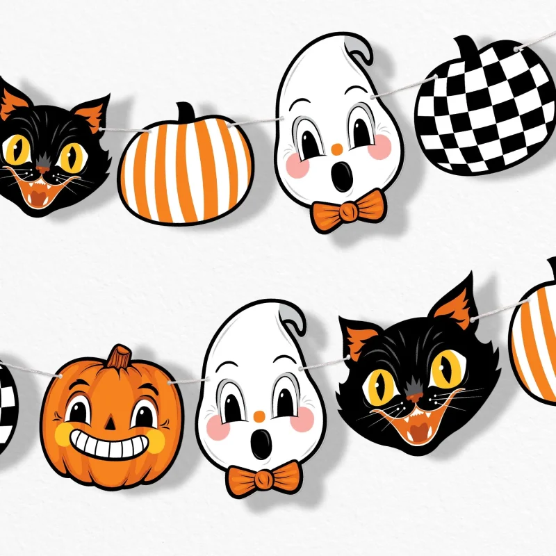 Big Dot of Happiness Vintage Halloween Garland Banner, Retro Kids Halloween or Birthday Party Decorations Backdrop, 30 F
