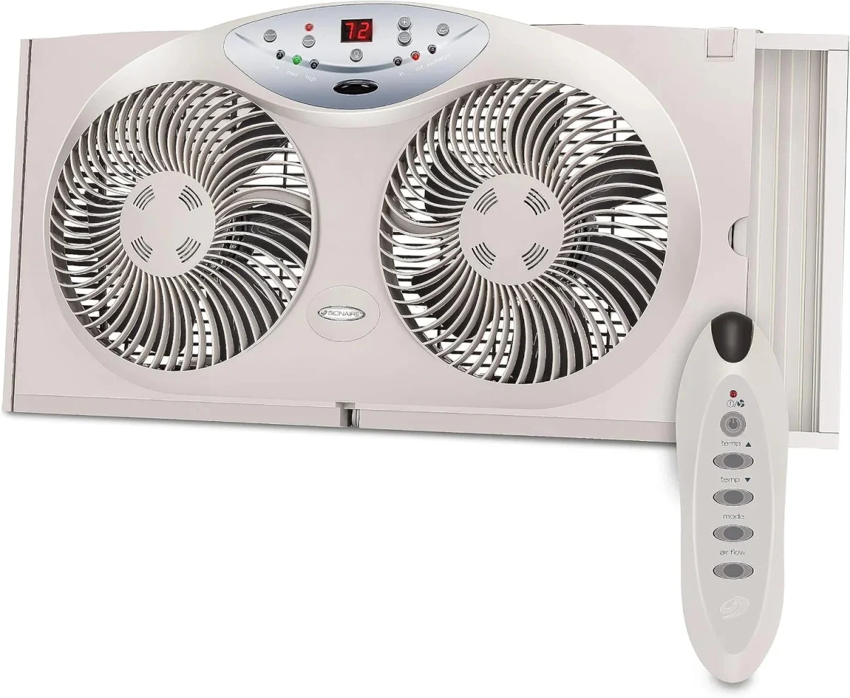 Bionaire Twin Window Fan With Reversible Airflow, 3 Speeds And Remote Control