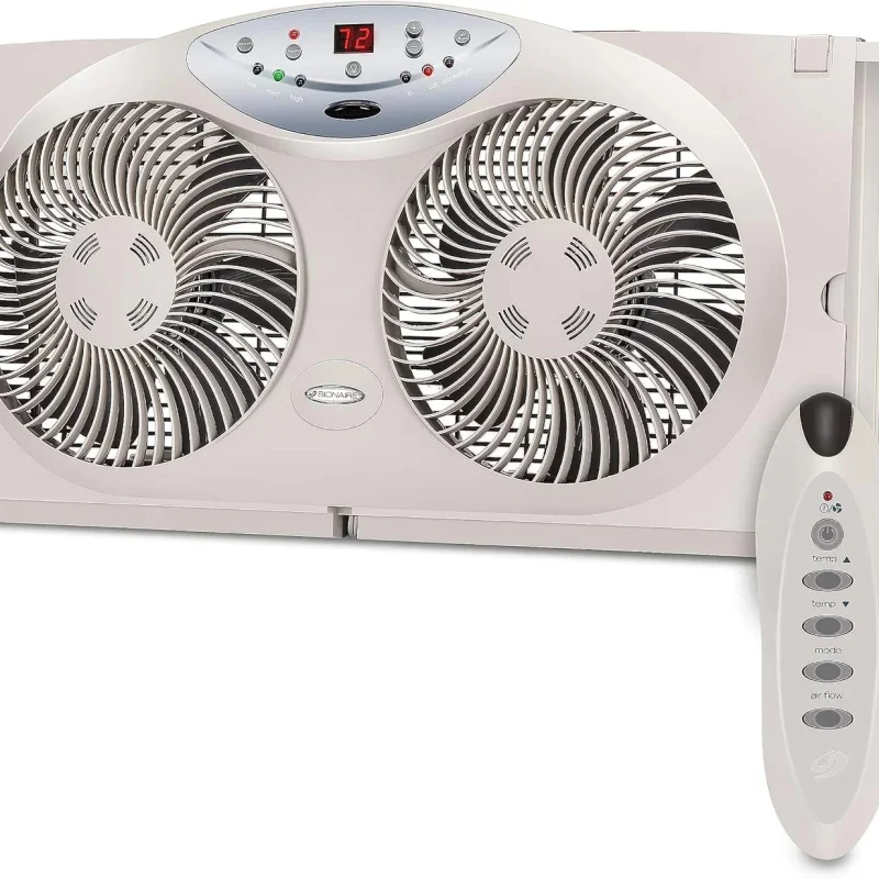 Bionaire Twin Window Fan With Reversible Airflow, 3 Speeds And Remote Control