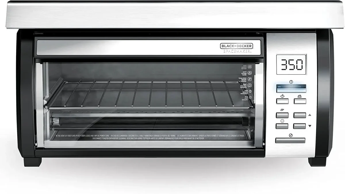 BLACK+DECKER SpaceMaker Under-Cabinet Toaster Oven, Black/Stainless Steel, 9 in Pizza, 4 Slice - TROS1000D
