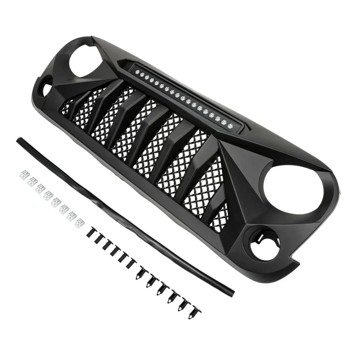 Black Front Grille With LED Off-Road Lights For 07-18 Jeep Wrangler JK - Mars Grille