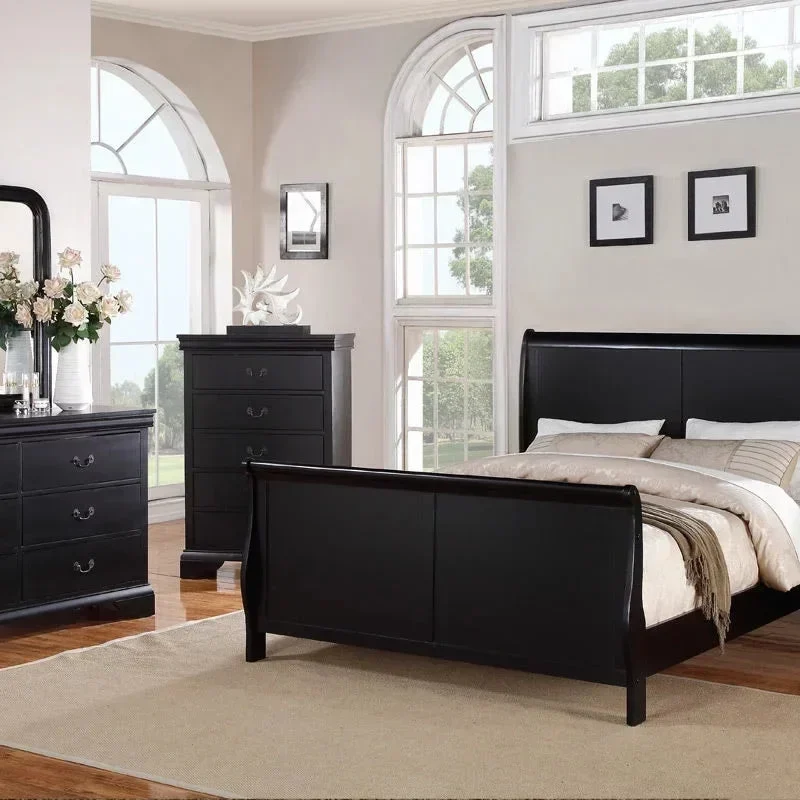 Black Louis Philippe Style California King Sleigh Bed With 2x Nightstands - 3pc Set