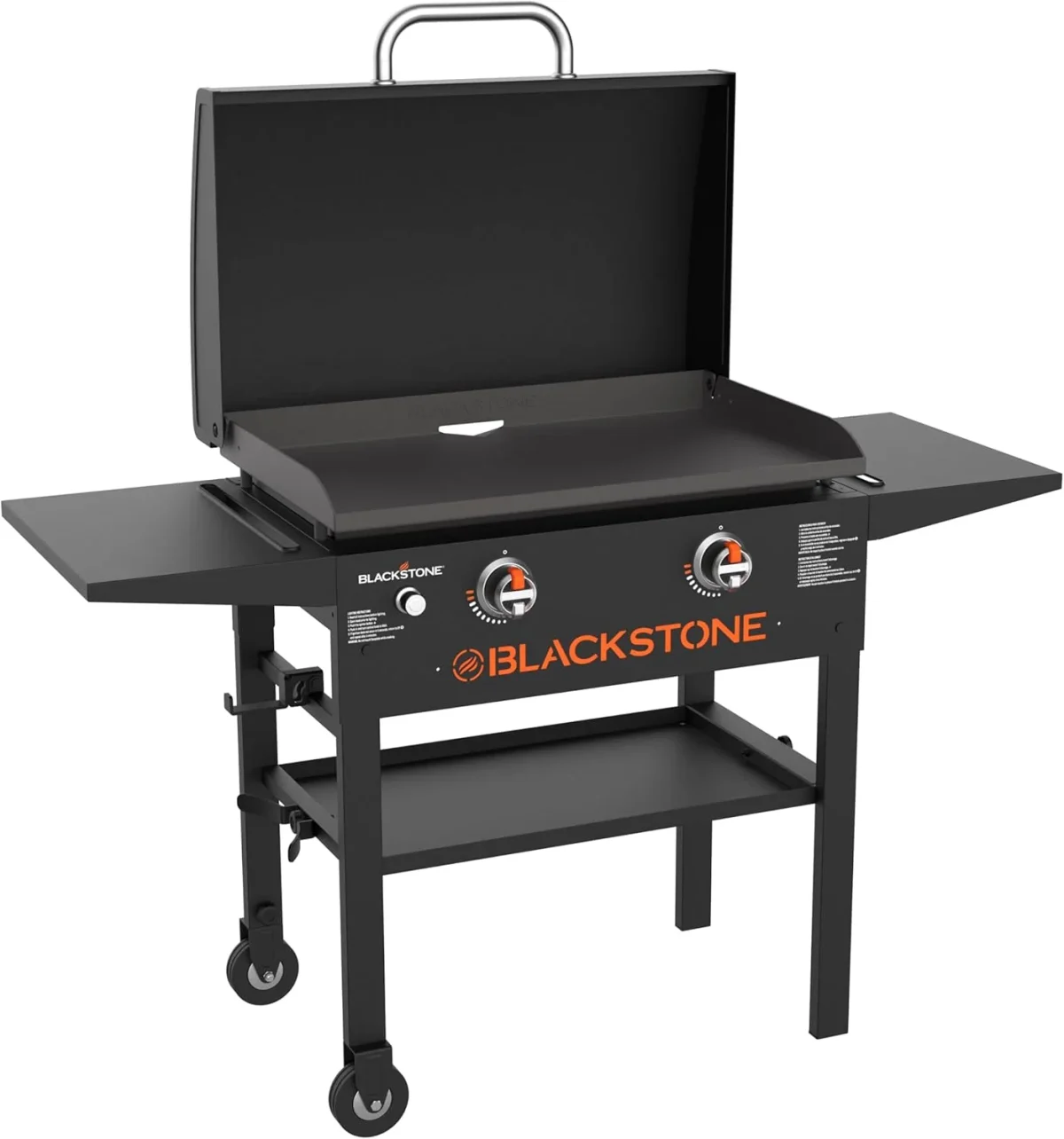BLACKSTONE Original 28 inch Griddle With Integrated Protective Hood And Counter Height Side Shelves, Powder Coated Steel