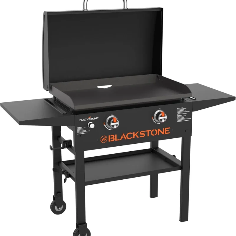 BLACKSTONE Original 28 inch Griddle With Integrated Protective Hood And Counter Height Side Shelves, Powder Coated Steel
