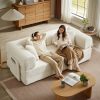 Boneless Folding Futon Sofa Bed, Fixed-Shape Corduroy Upholstered, White, 81 Inches