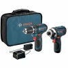 BOSCH 12V Max Cordless Drill/Driver And Impact Driver Combo Kit With 2 Batteries, Charger And Case - CLPK22-120