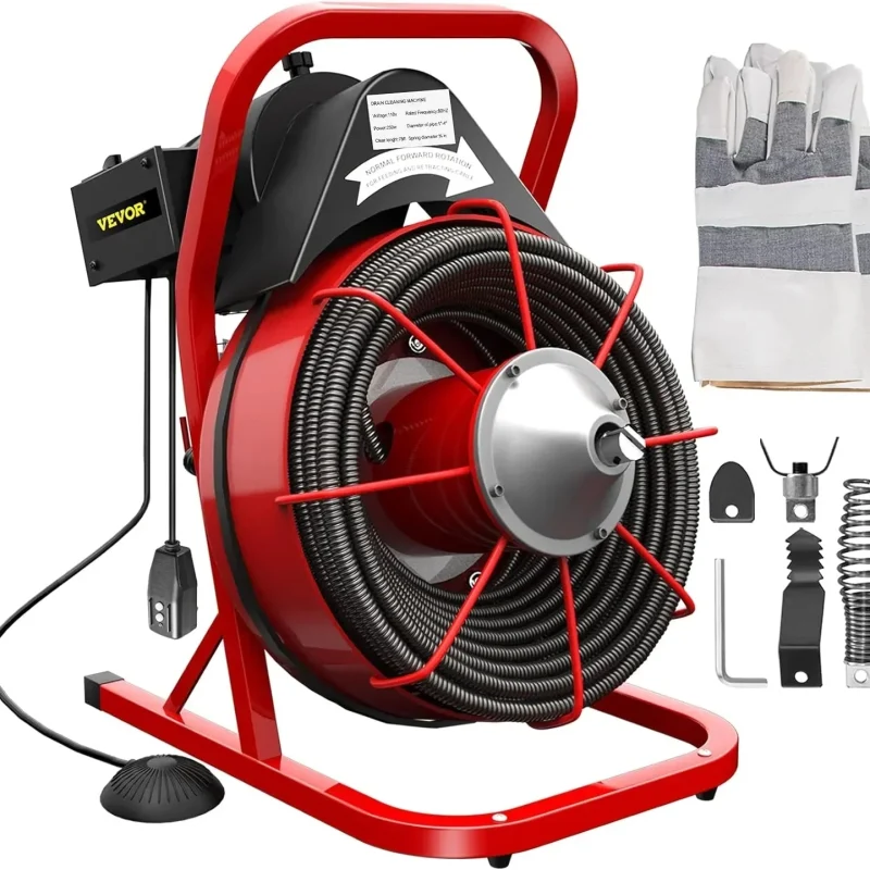 Brand Electric Drain Cleaner Machine, 75 Ft x 3/8 Inch, Fits 1-4 Inch Pipes, 4 Cutters