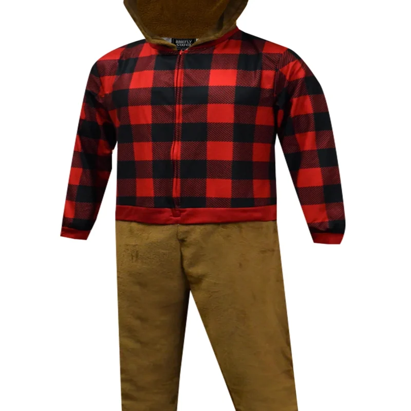 Briefly Stated Mens Buffalo Bear Adult Hooded One Piece Pajama (X-Small)