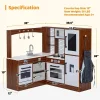 BRINJOY Corner Wooden Kids Play Kitchen With Faucet, Sink, Microwave, Oven, Apron, Blackboard, Sound And Light