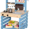 Brinjoy Kids Mud Kitchen Playset, Double-Sided Wooden, Blue, 22.5 x 21.5 x 33.5 in
