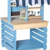 Brinjoy Kids Mud Kitchen Playset, Double-Sided Wooden, Blue, 22.5 x 21.5 x 33.5 in