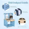 Brinjoy Kids Mud Kitchen Playset, Double-Sided Wooden, Blue, 22.5 x 21.5 x 33.5 in