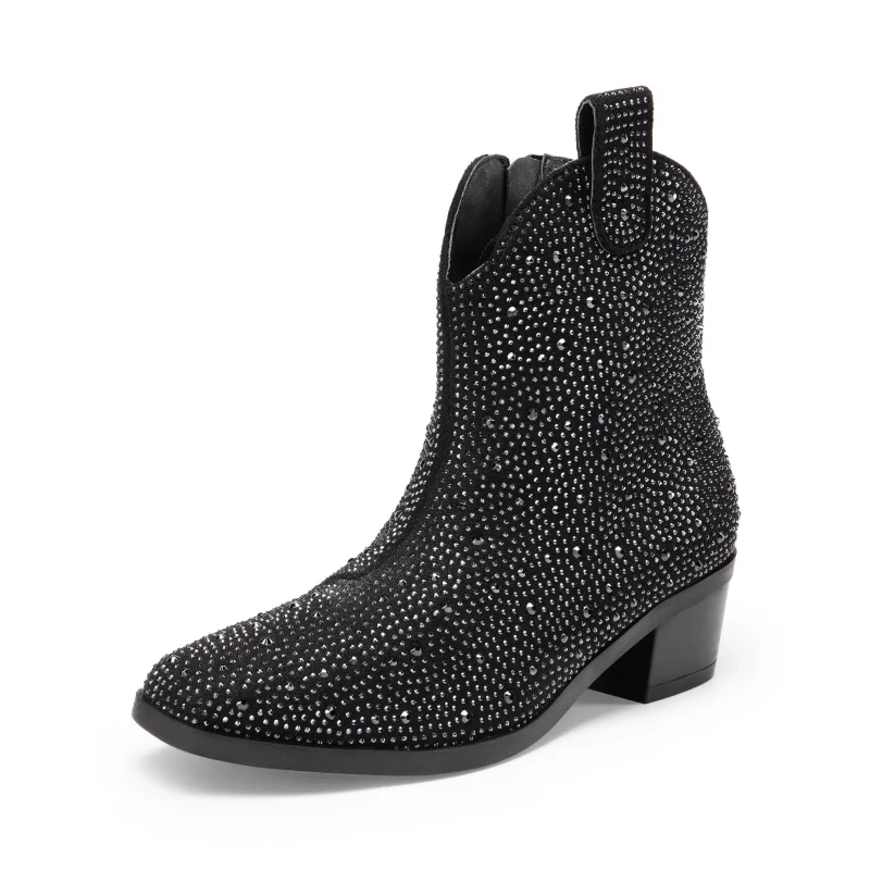 BURUDANI Girls Cowgirl Boots Kids Zip-Up Ankle Child Low Heel Dress Booties