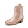 BURUDANI Girls Cowgirl Boots Kids Zip-Up Ankle Child Low Heel Dress Booties