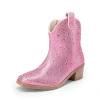 BURUDANI Girls Cowgirl Boots Kids Zip-Up Ankle Child Low Heel Dress Booties