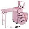 BYOOTIQUE Mobile Nail Station Rolling Makeup Train Case With Mirror, 4 Drawers - Pink