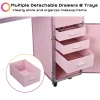 BYOOTIQUE Mobile Nail Station Rolling Makeup Train Case With Mirror, 4 Drawers - Pink