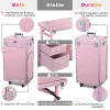 BYOOTIQUE Mobile Nail Station Rolling Makeup Train Case With Mirror, 4 Drawers - Pink