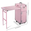 BYOOTIQUE Mobile Nail Station Rolling Makeup Train Case With Mirror, 4 Drawers - Pink